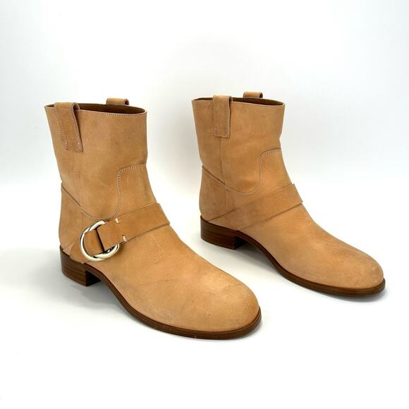 Frye Ricki Ring Strap Vintage Tan Moto Boot Sz 8.5 Leather Block Heel Bootie New - Picture 3 of 15